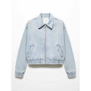 MANGO Blake Denim Bomber jean Jacket Cotton Blue Large NEW